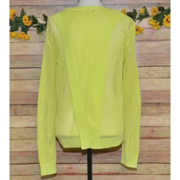 Cabi Lemon Lime Neon Split Back Mesh Pullover Sweater Size M Beach 80's Look - Picture 5 of 9